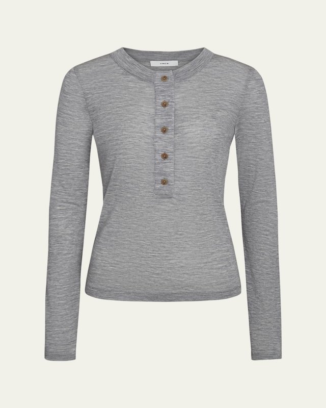 Long-Sleeve Wool Henley Top